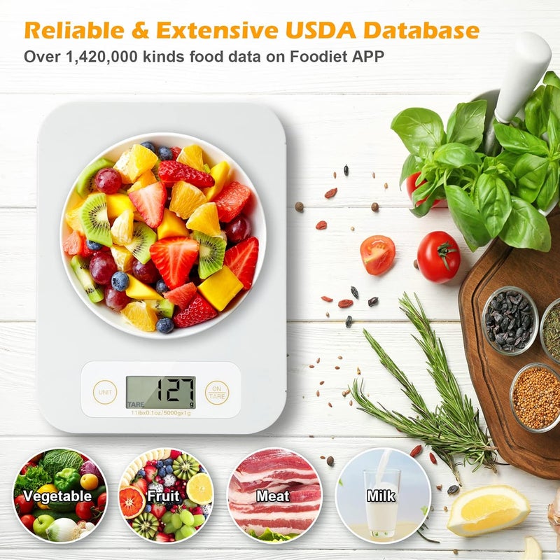 URAMAZ Smart Food Scale - Digital Food Scales Grams and Ounces with Nutritional Calculator, Food Scale for Weight Loss, Kitchen Scales for Food Nutrition, Calorie Scale for Diet, Keto, Diabetics 0.1oz-11lb - Image 3